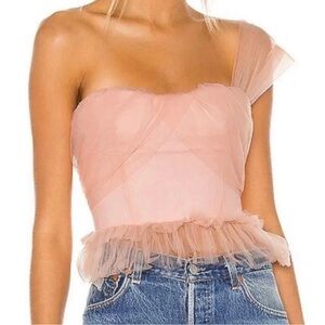 NBD One-Shoulder Pink Tulle Top